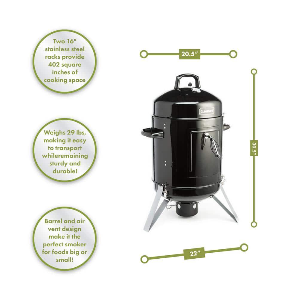 Cuisinart 16 in Vertical Charcoal Smoker and Grill in Black