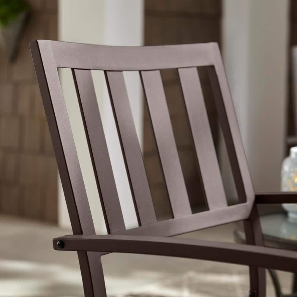 StyleWell Mix and Match Dark Taupe Steel Stackable Slat Outdoor Dining Chairs