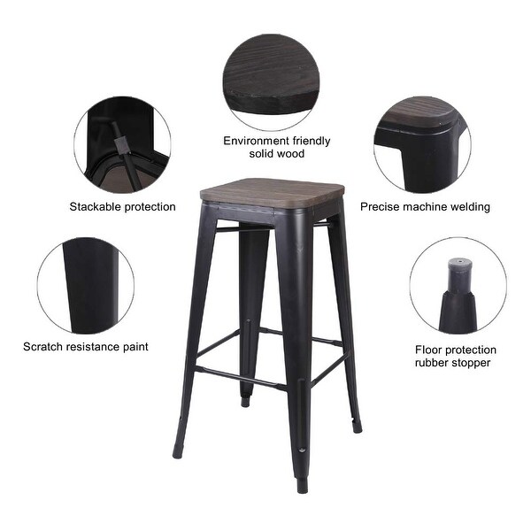 30inch Metal Stool with Light/Dark Wooden Seat-Set of 4