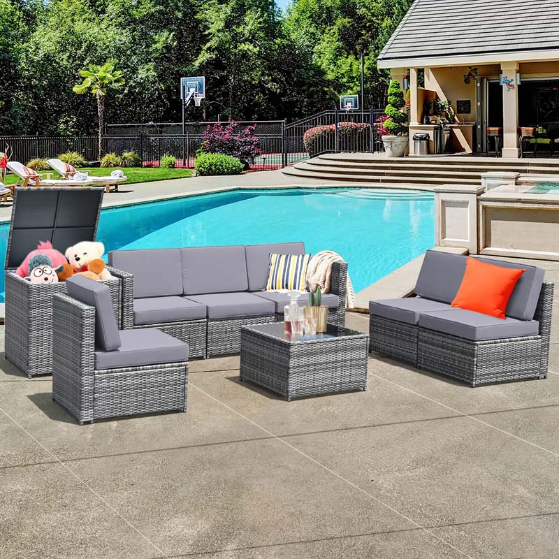 8 Pcs Rattan Patio Sectional Sofa Couch Set Outdoor Wicker Furniture Set with Storage Table & Cushions