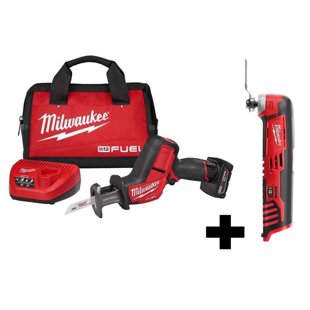 MW M12 FUEL 12V Lithium-Ion Brushless Cordless HACKZALL Reciprocating Saw Kit W M12 Multi-Tool 2520-21XC-2426-20