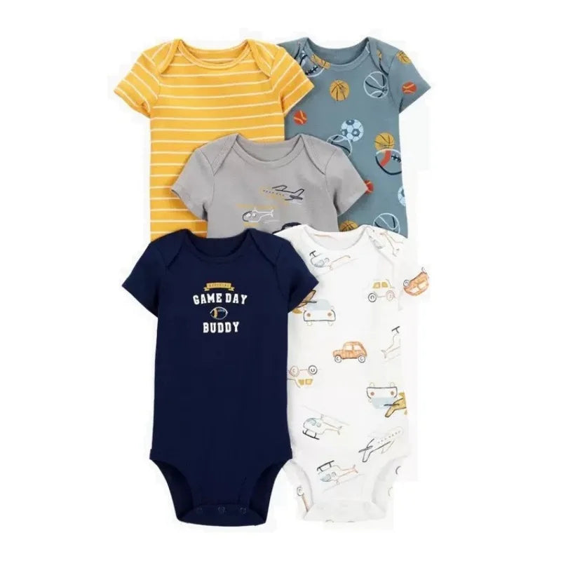 5Pcs Summer Newborn Baby Girls Boys Clothing Toddler Bodysuits Short Sleeve Kids Clothes Cotton Cartoon Ropa Bebe Jumpsuit 6-24M