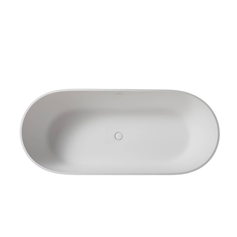 VANITYFUS 59 in. Stone Resin Flatbottom Solid Surface Freestanding Double Slipper Soaking Bathtub in White with Brass Drain VF-CloW36-S