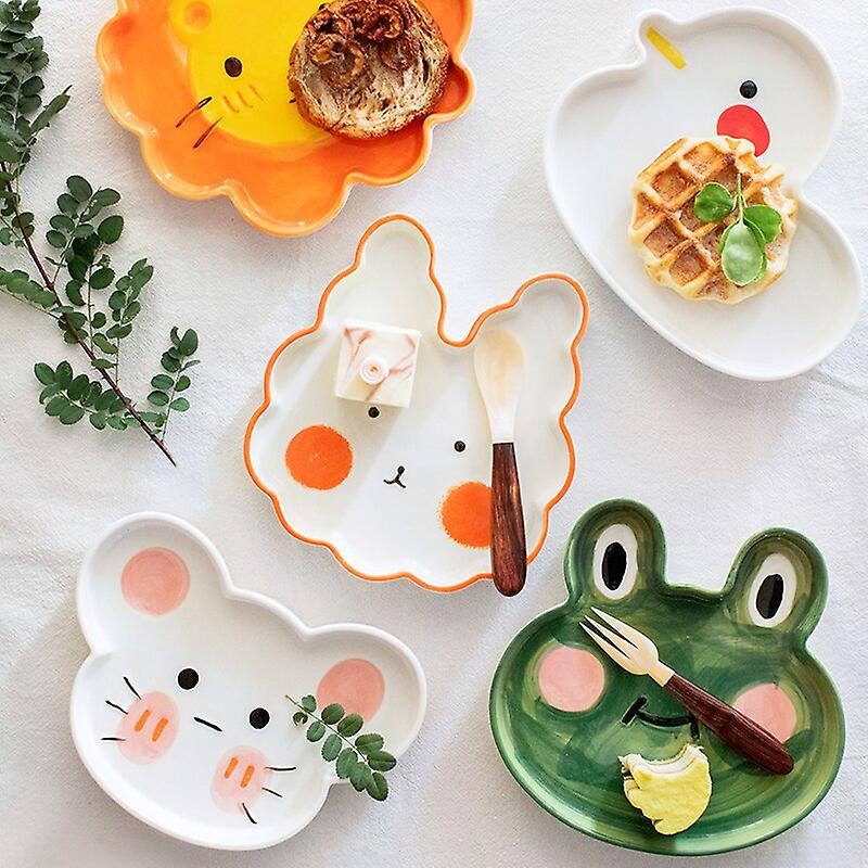 Ins Cute Cartoon Underglaze Color Animal Ceramic Breakfast Plate Children Rice Plate Fruit Cake Dessert Dish