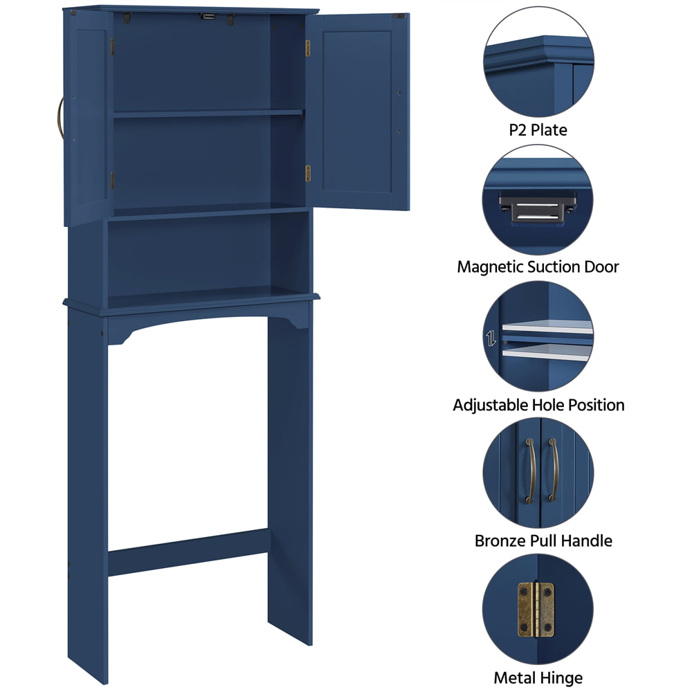 SMILE MART Wooden Over-the-Toilet Bathroom Storage Cabinet for Bathroom, Navy Blue