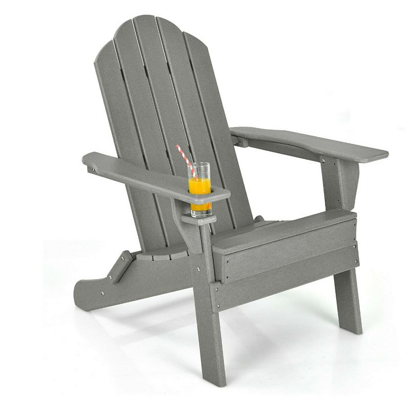 Foldable Weather Resistant Patio Chair with Built-in Cup Holder