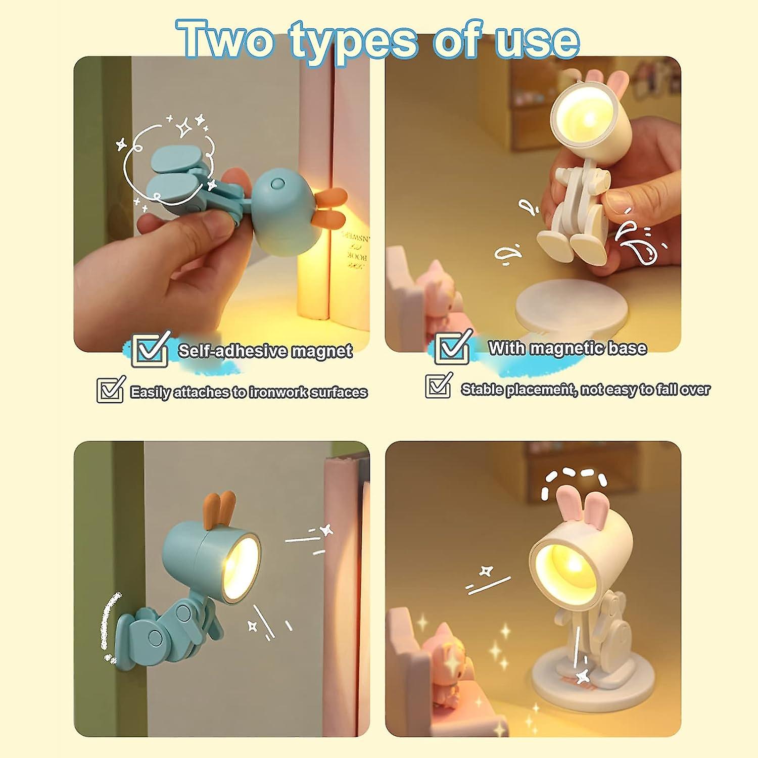 8 Pcs Mini Led Desk Lamp With Magnetic Base，dinosaur and Rabbit Shape Night Light Adjustable Phone Holder Stand，portable Reading Table Night Lamp For Ki