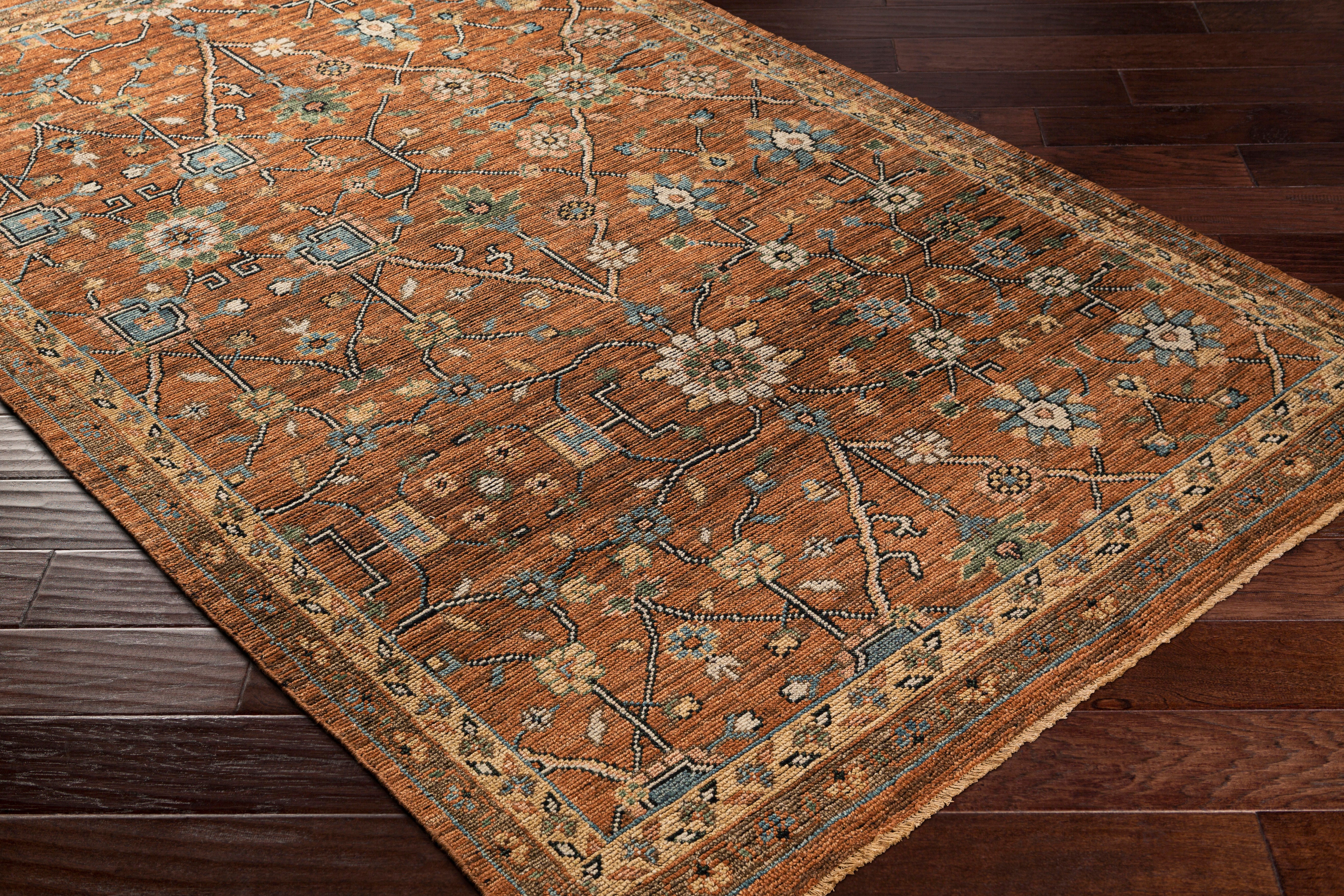 Reign Hand Knotted Rug in Dark Brown, Camel, Black, Wheat, Khaki, Blush, Denim, Emerald