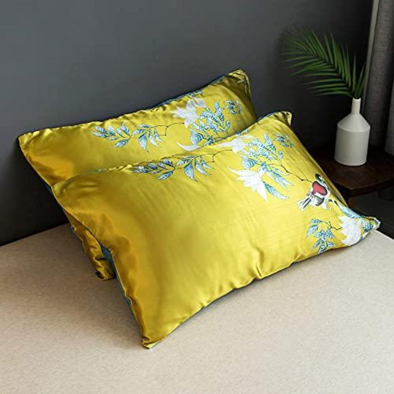 Floral Silky Satin Bird Flower Pattern Bedding Set Luxury Comforter Cover Set