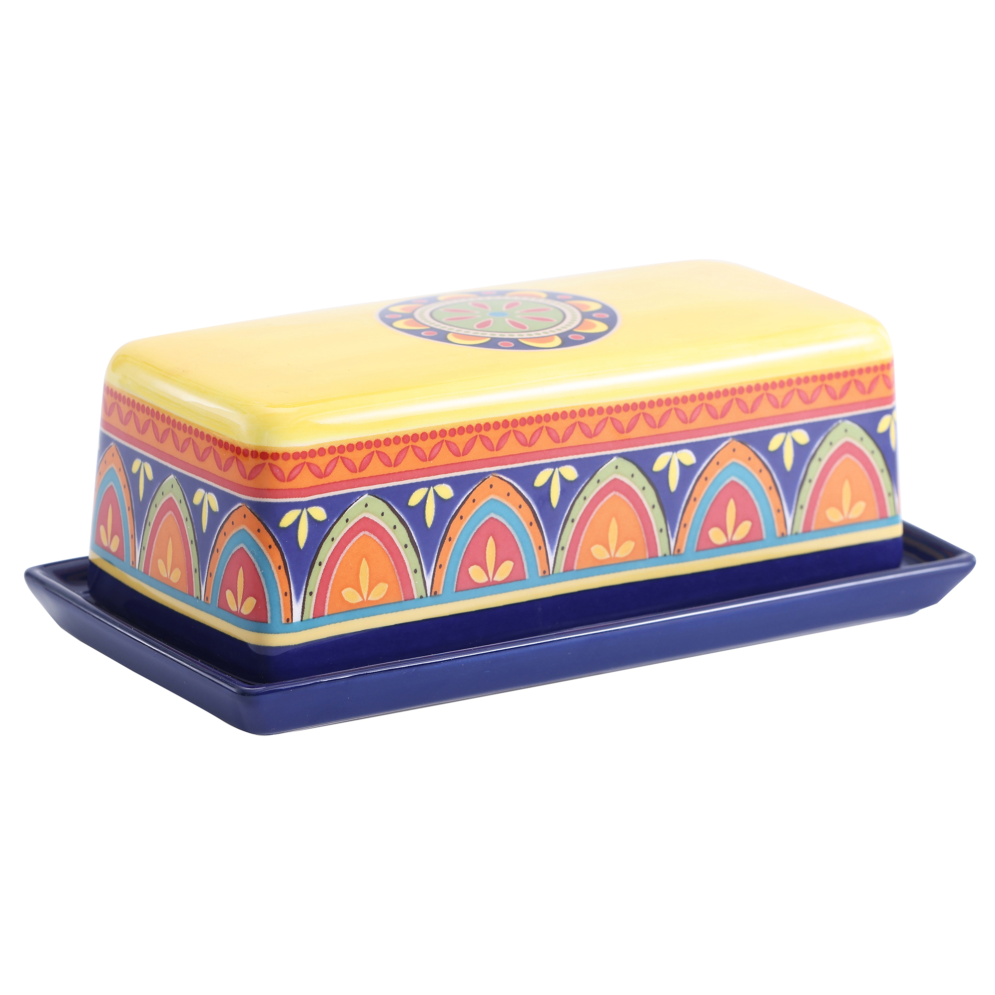 Bico Tunisian Ceramic Butter Dish with Lid， Butter Keeper for Counter， Kitchen， Dishwasher Safe