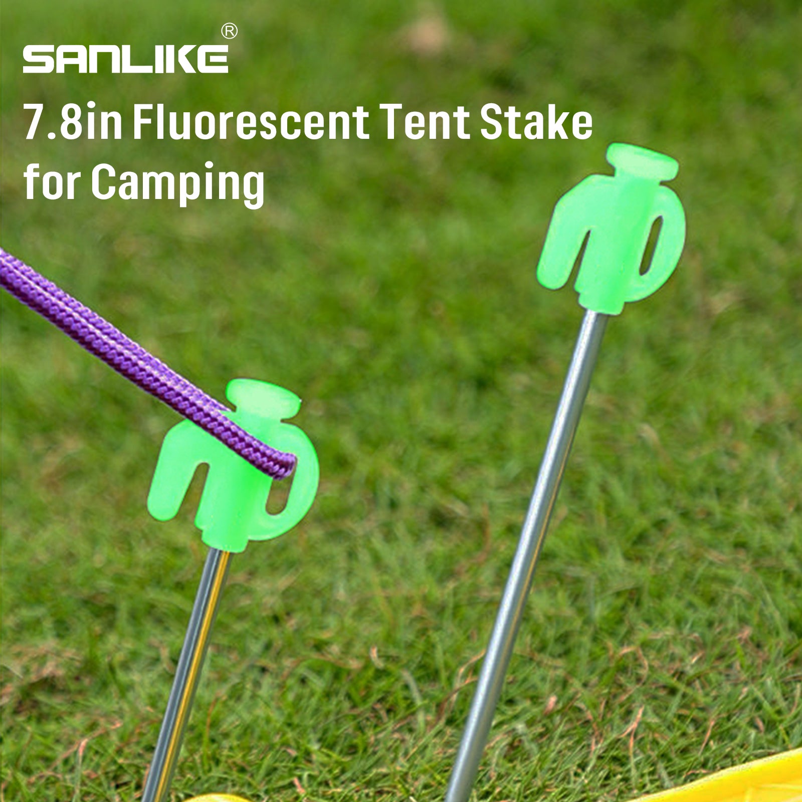 SAN LIKE 20pcs Tent Stakes Heavy Duty Tent Stakes Pegs Windproof Metal Stakes with Luminous Head for Pitching Camping Tents Outdoor All Kinds of Ground