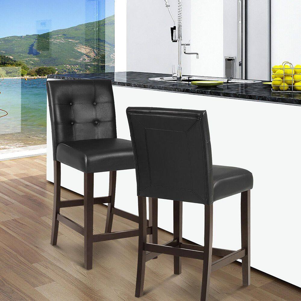 Gymax Set of 4-Bar Stools 25 in. Counter Height Barstool Pub Chair Rubber Wood Black GYM10551