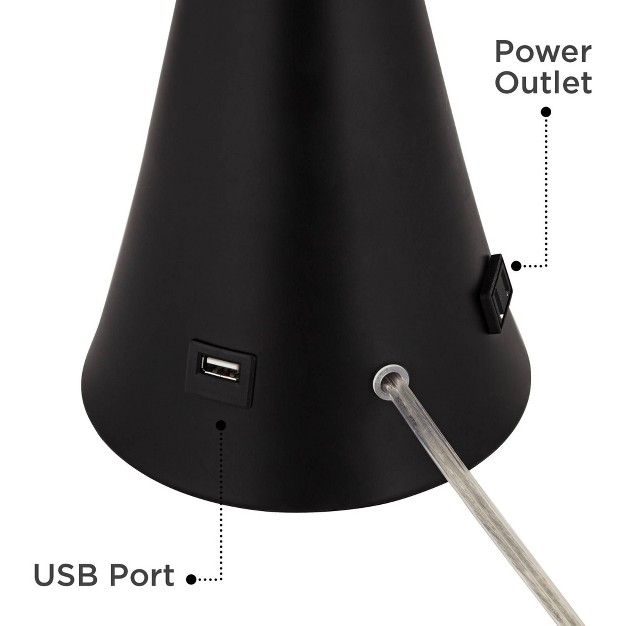 Tall Set Of 2 Black Metal With Usb And Ac Power Outlet In Base White Drum Shade For Bedroom Living Room