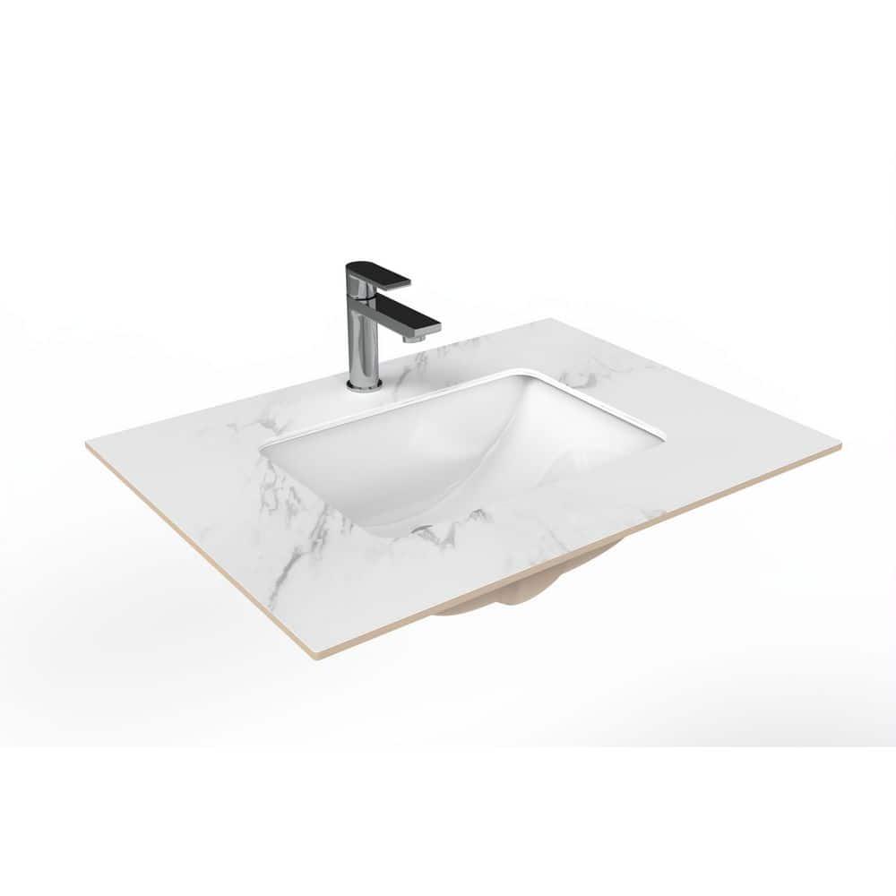 castellousa Cassandra 30 in W x 22 in D Porcelain Vanity Top in White Marble Finish with White Sink Basin