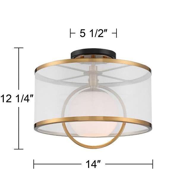 Wide Warm Brass Black Orb Organza Drum Shade For Bedroom Kitchen