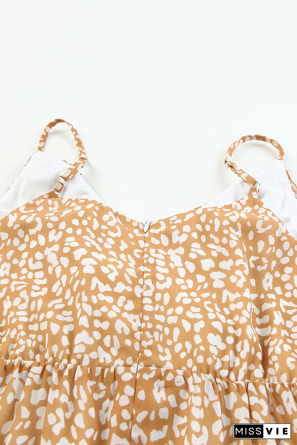 Yellow Leopard Print Drawstring Ruffled V Neck Jumpsuit