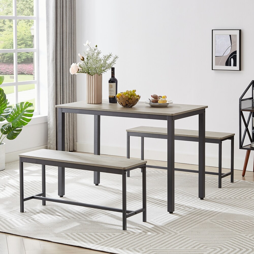 Dining Table Set Bar Table with 2 Dining Benches