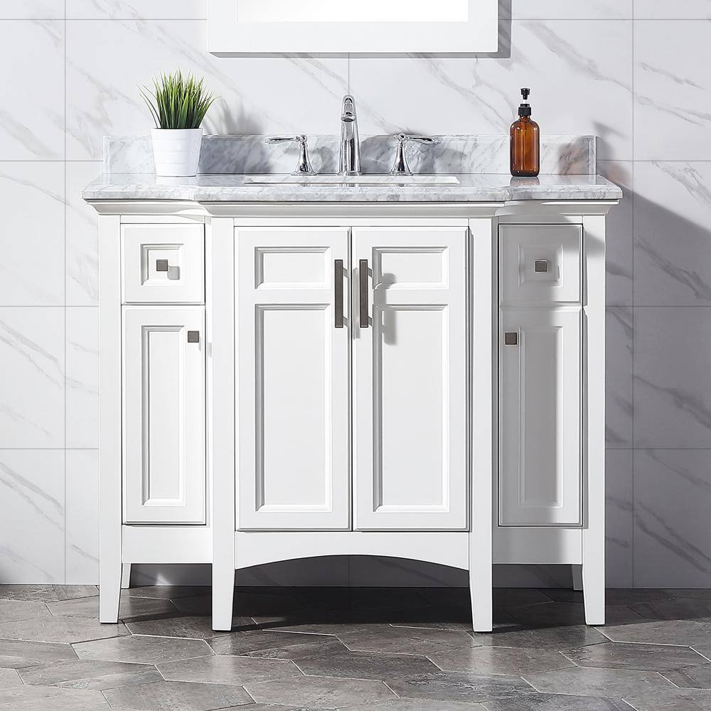 Home Decorators Collection Sassy 42 in. W x 22 in. D x 35 in. H Bath Vanity in White with Marble Vanity Top in White with White Sink Sassy 42