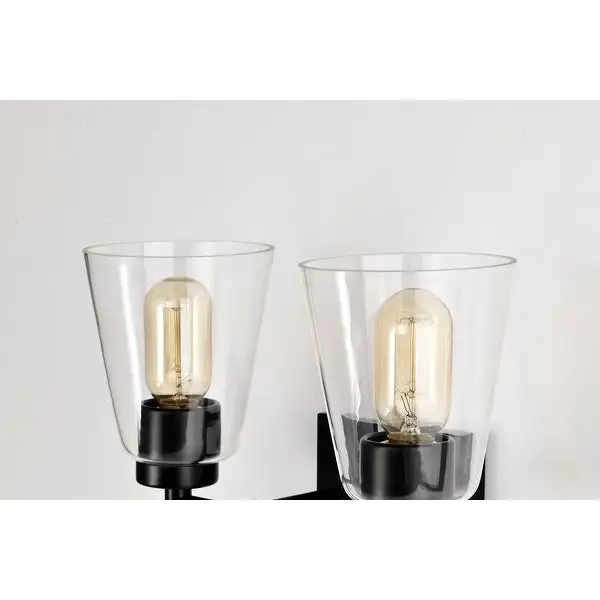 Matte Black 2-Light Modern Vanity Light with Clear Cone Glass Shades