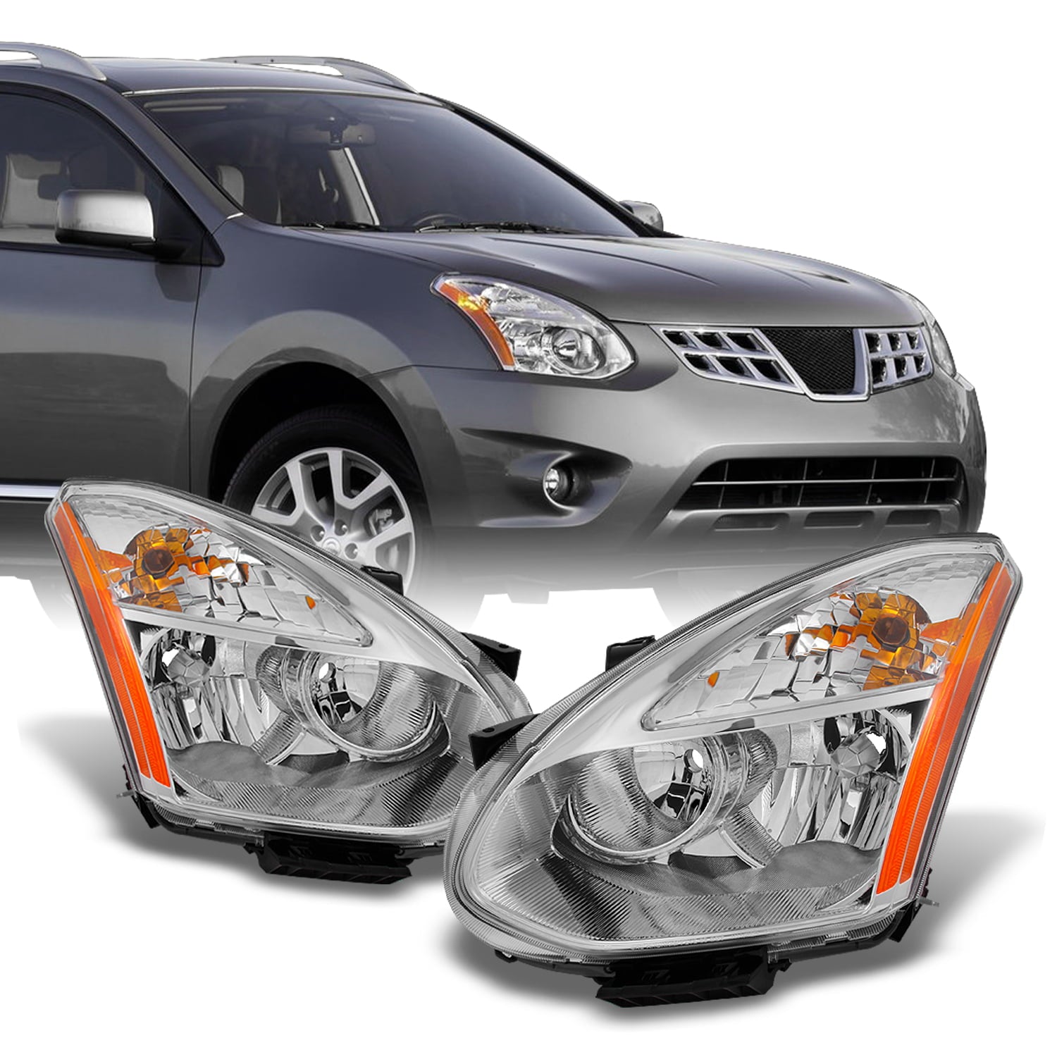 Fits 08-14 Rogue Halogen Headlights Replacement Left+Right Pair 2008-2014 Light