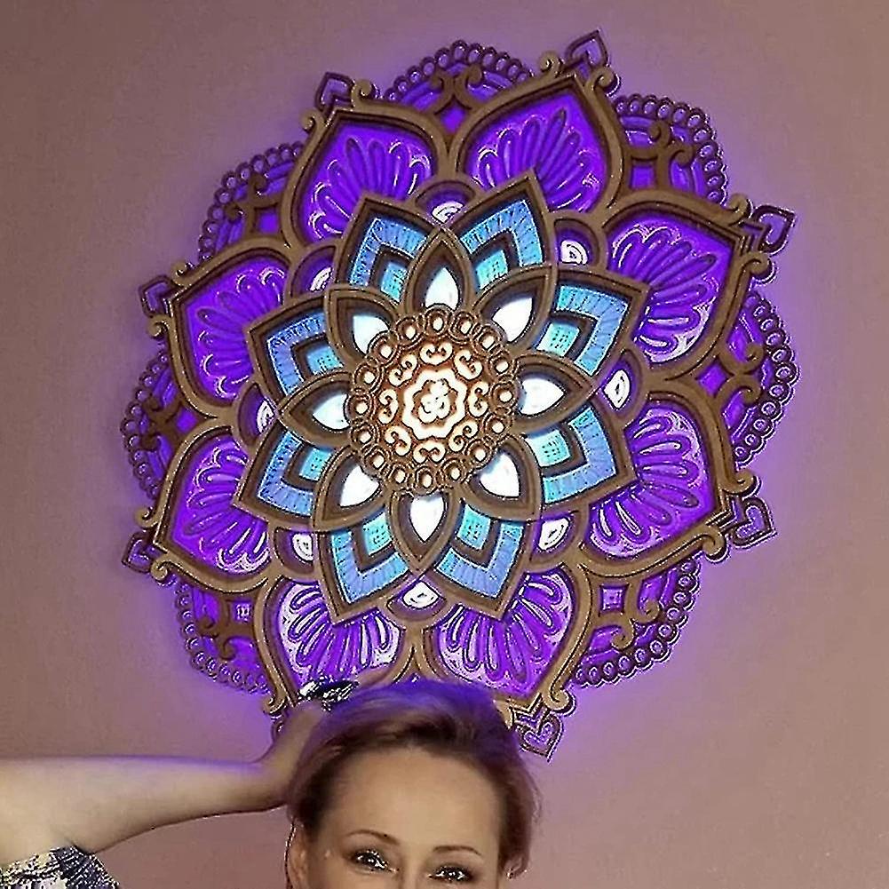 Led Night Light Modern Wall Decor With Usb Ports Elegant Wooden Mandala Hanging Mdf Panels Lamp Dec