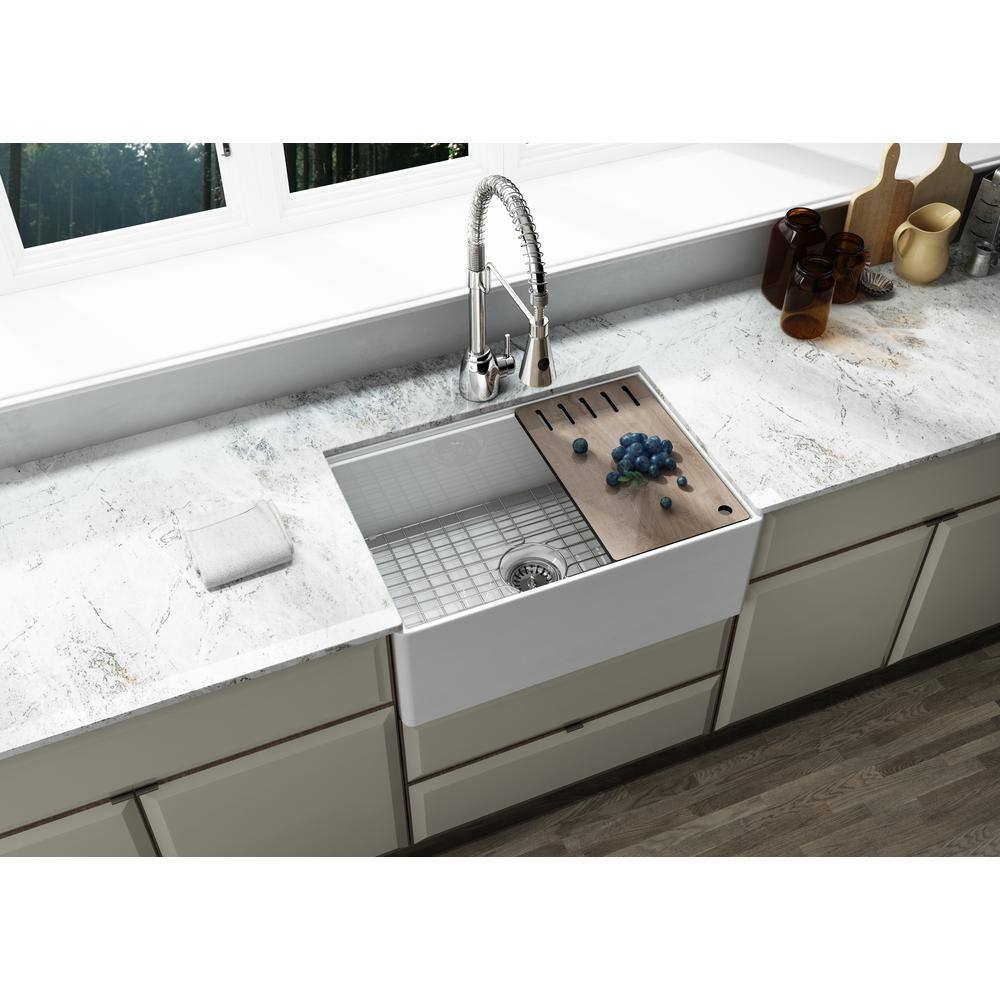 Empire Industries Derby Fireclay 27 in. Single Bowl Farmhouse Kitchen Sink with workstation DER27