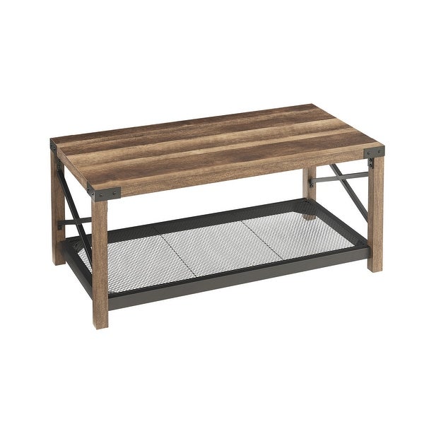 2-Tier Coffee Table Table with Mesh Shelf and Steel Frame