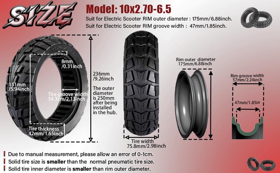 10 inch 10x2.7 6.5 Electric Scooter Solid Tire Off road Tire For Hover 1 Alpha JOYOR S Hiboy Titan PRO Electric Scooter