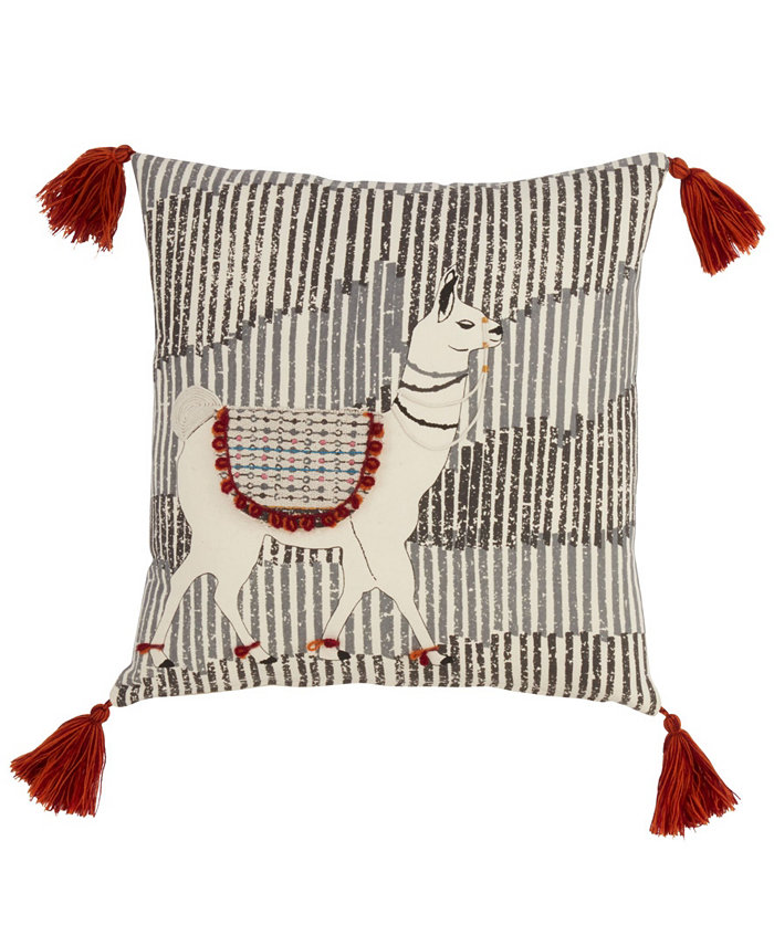 Saro Lifestyle Tassled Llama Decorative Pillow， 18 x 18