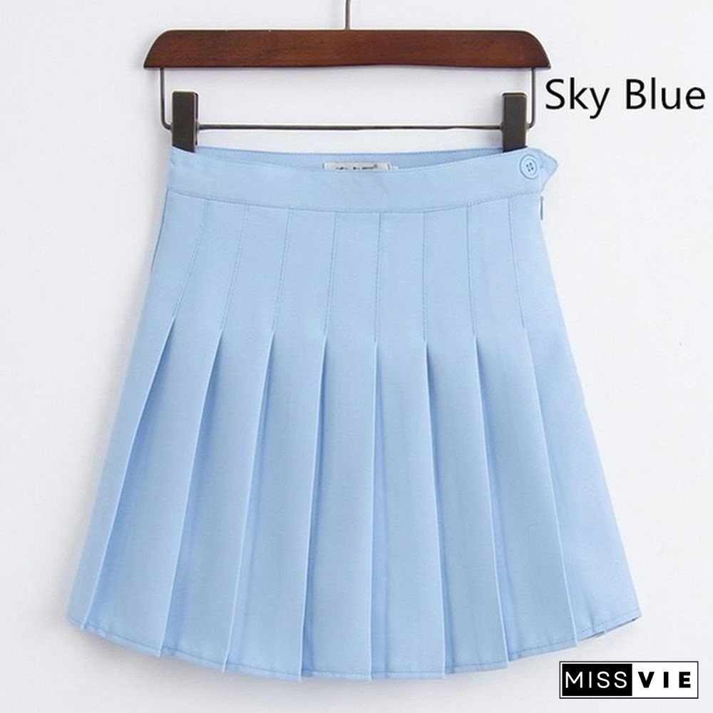 Women School Girls A-line Dress Summer Girls A Lattice Short Dress High Waist Pleated Tennis Skirt Uniform with Inner Shorts