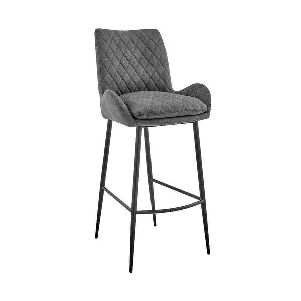 26 Inch Diamond Stiched Fabric Counter Height Bar Stool， Gray - 21 L x 20 W x 38 H