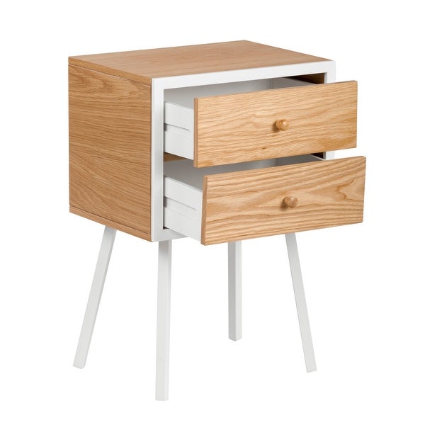 Universal Expert Abacus 2 Drawer Side Table， Modern Oak and White