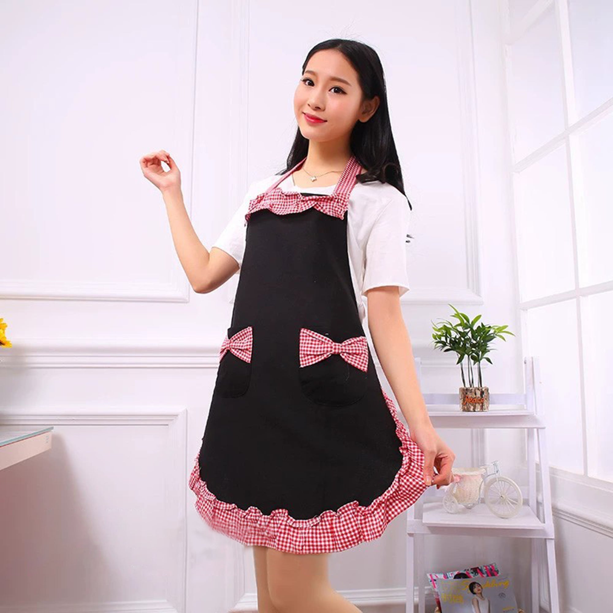 Clearance! Lotpreco Cute Retro Lovely Vintage Ladies Kitchen Flirty Vintage Aprons for Women Girls with Pockets for Mothers Day Gift