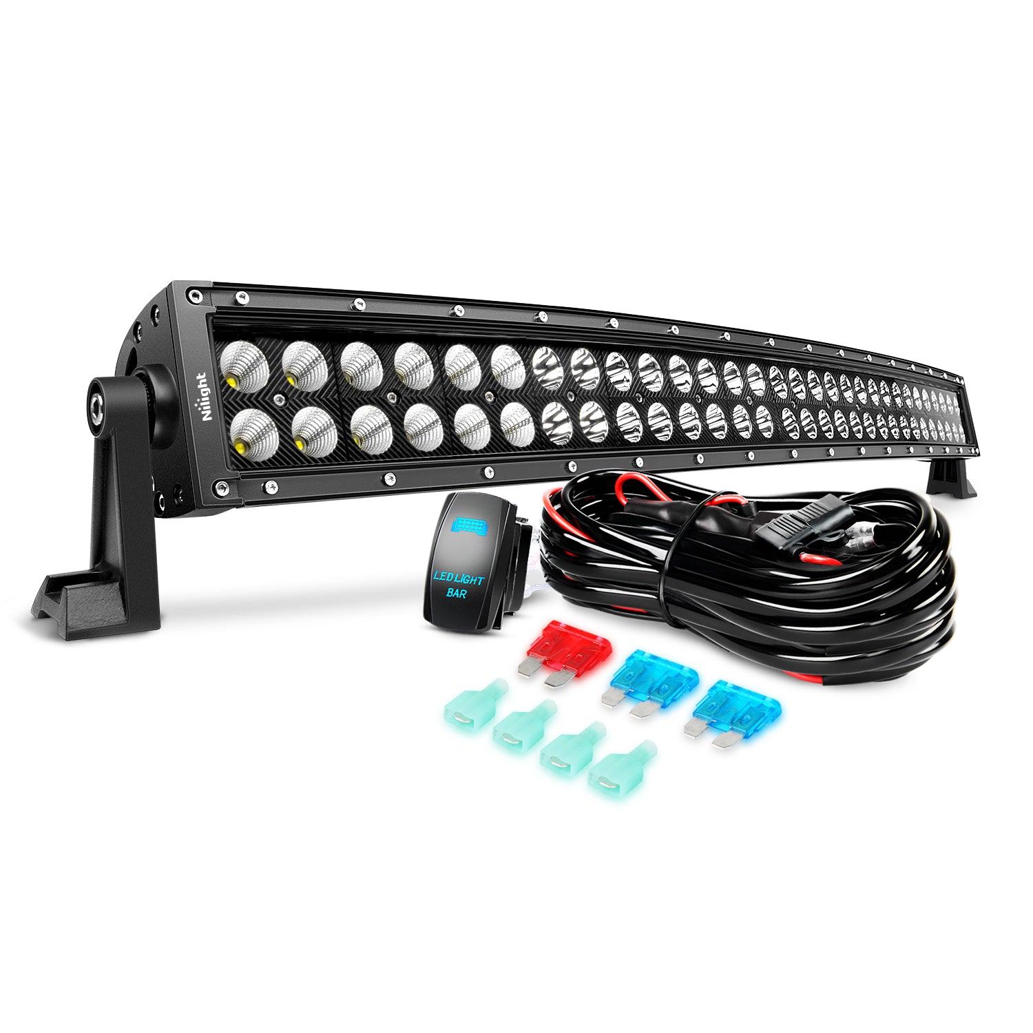 Nilight 32 Inch 180W Black Curved LED Light Bar Combo Offroad Lighting with Harness Kit， 2 Year Warranty