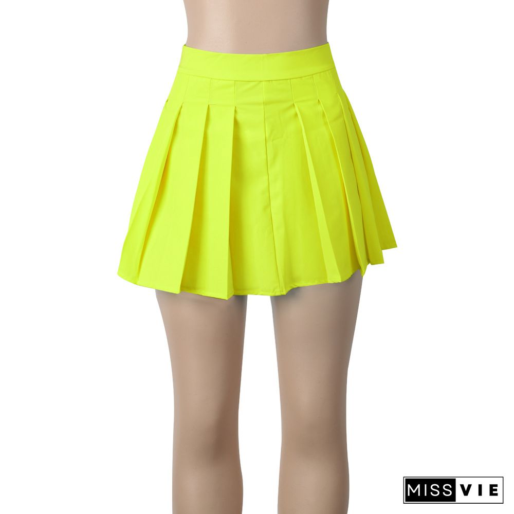 Women Sexy Solid Color Short Pleated Skirt