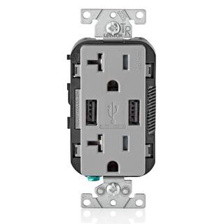 Leviton Decora 20 Amp Tamper Resistant Duplex Outlet and 3.6 Amp USB Outlet Gray 004-T5832-0GY