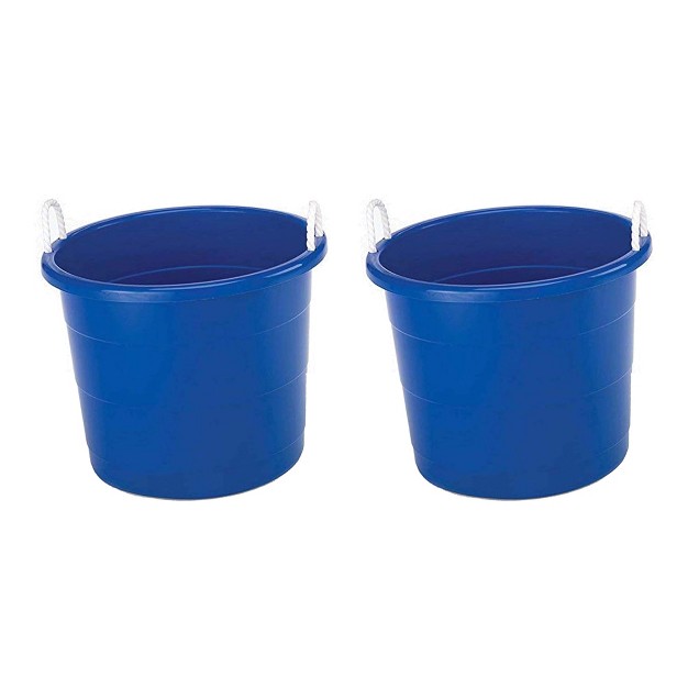 Homz 17 gallon Plastic Multipurpose Utility Storage Bucket Tub With Strong Rope Handles For Indoor And Outdoor Use Blue 4 Pack