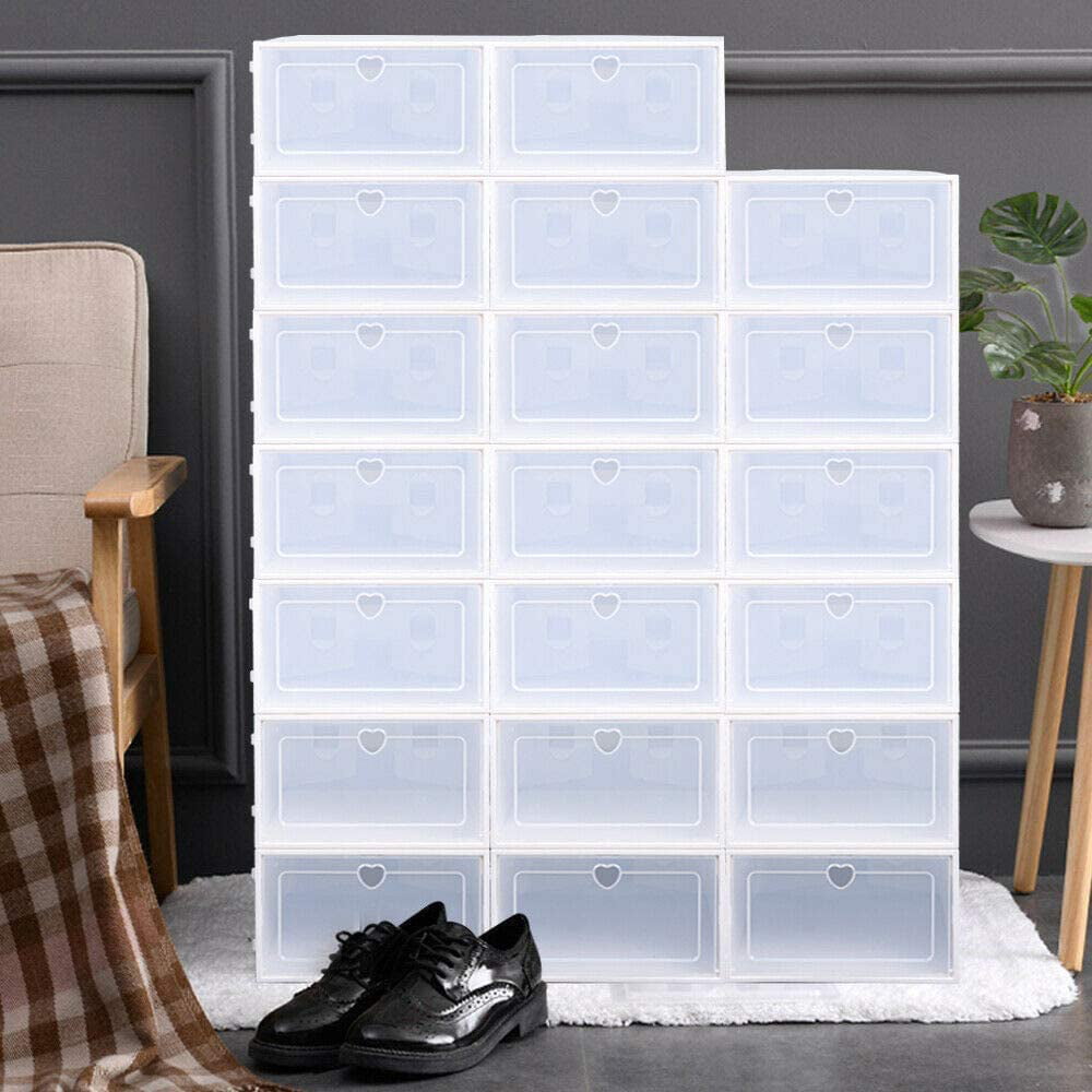 20x Shoe Storage Box Sneaker Case Stackable Container PP Plastic White with Lid