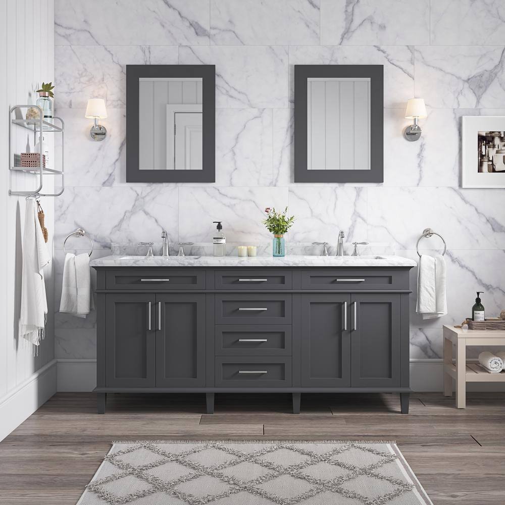 Home Decorators Collection Sonoma 72 in. W x 22.1 in. D x 34.3 in. H Freestanding Bath Vanity in Dark Charcoal with Carrara Marble Top Sonoma 72C