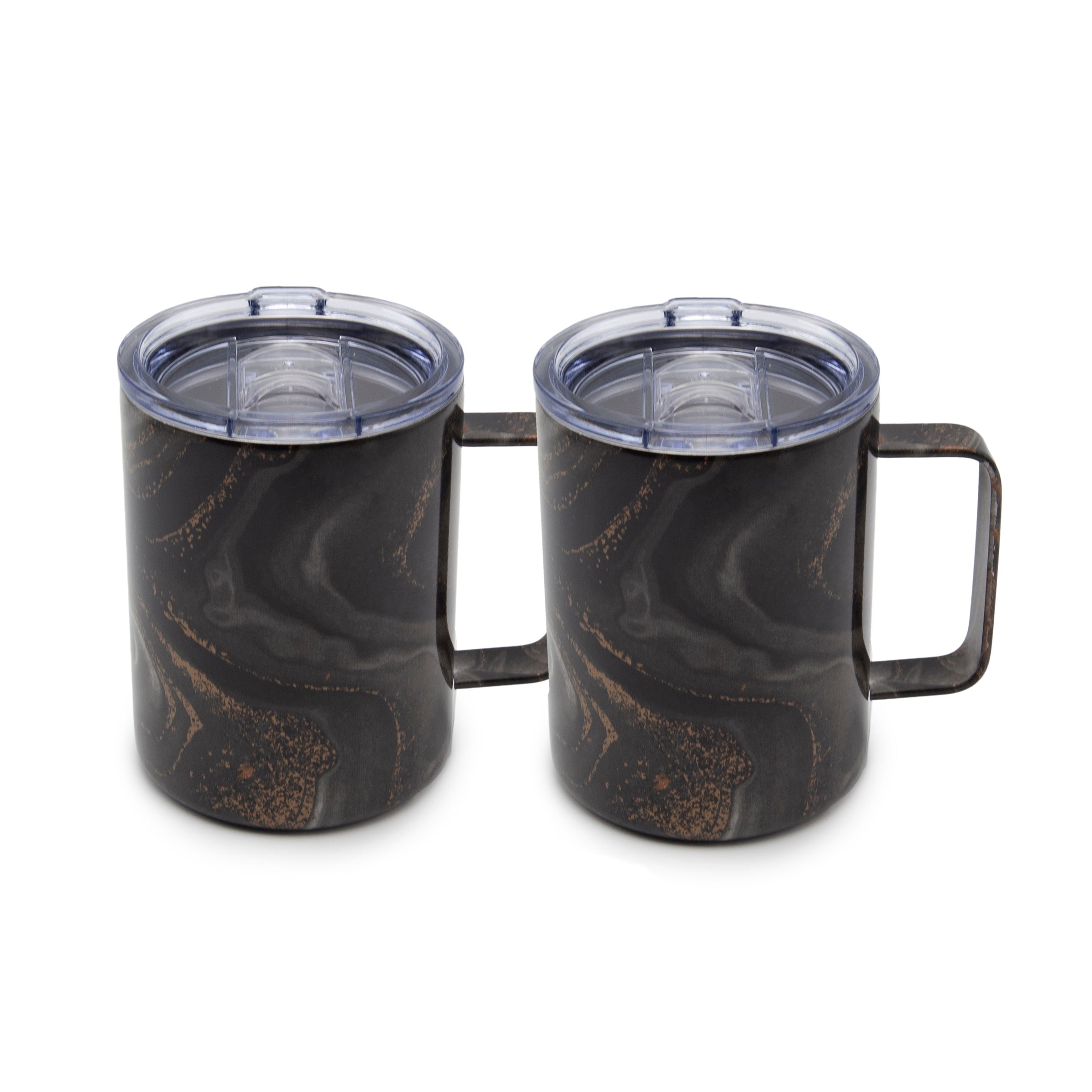 16 Oz Black Geo Insulated Coffee Mugs, Set Of 2