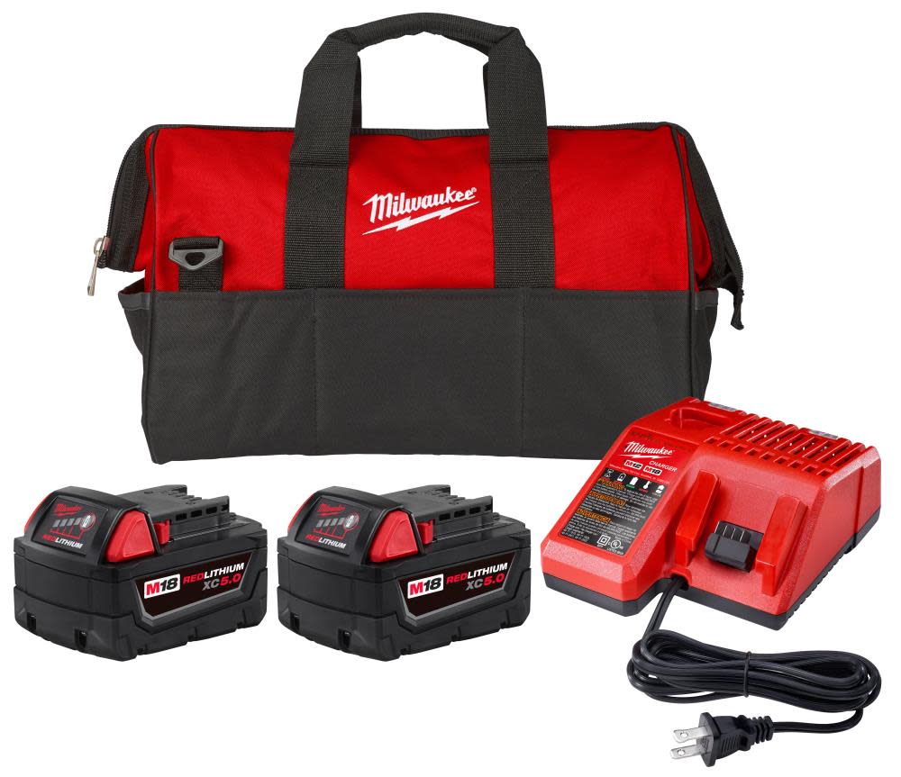 Milwaukee M18 REDLITHIUM XC 5Ah Batteries and Charger Starter Kit 48-59-1852P from Milwaukee