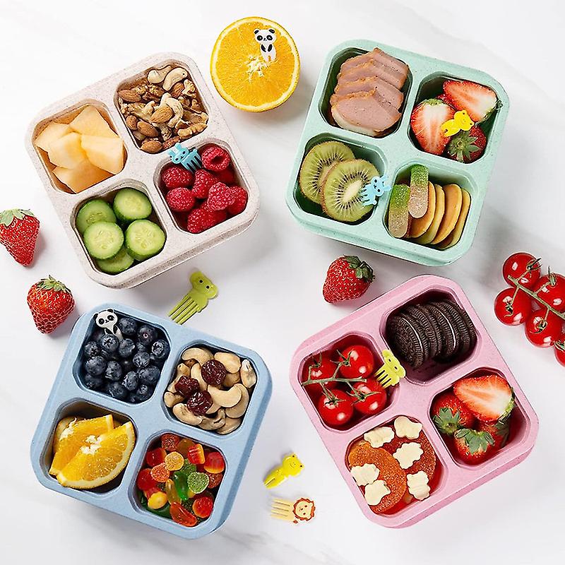 4Pcs Snack Containers Reusable 4 Compartments Bento Snack Box Meal Prep Lunch Containers for School Work Travel