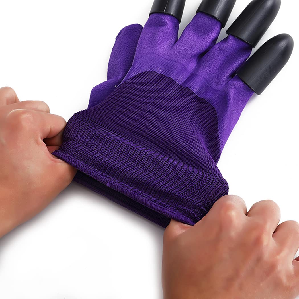 A Pair Of Gardening Gloves With Claws Multifunctional Gardening Gloves Purple ABS Waterproof Home Garden Gloves