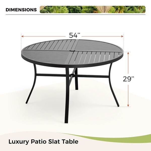 Metal Round Patio Outdoor Dining Table with Umbrella Hole