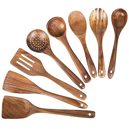 Wooden Spoons for Cooking, Kitchen Utensils Set, Natural Teak Wood Spoon and Spatula for High Heat Stirring, Baking, Non Stick Pots and Pans,Cooking Spoons Wooden Spatula for Nonstick C