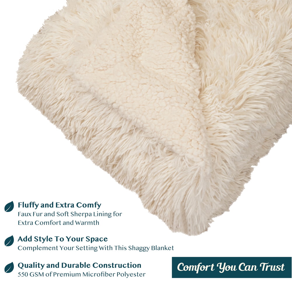 PAVILIA Soft Fluffy Faux Fur Bed Blanket， King， Cream Beige， Shaggy Furry Warm Sherpa Blanket Fleece Throw for Sofa， Couch， Decorative Fuzzy Plush Comfy Thick Throw Blanket， 90x108