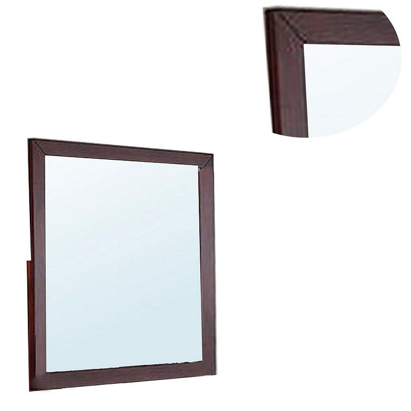 Bran 36 x 36 Square Dresser Mirror， Pine Wood， Grain Details， Cherry Brown