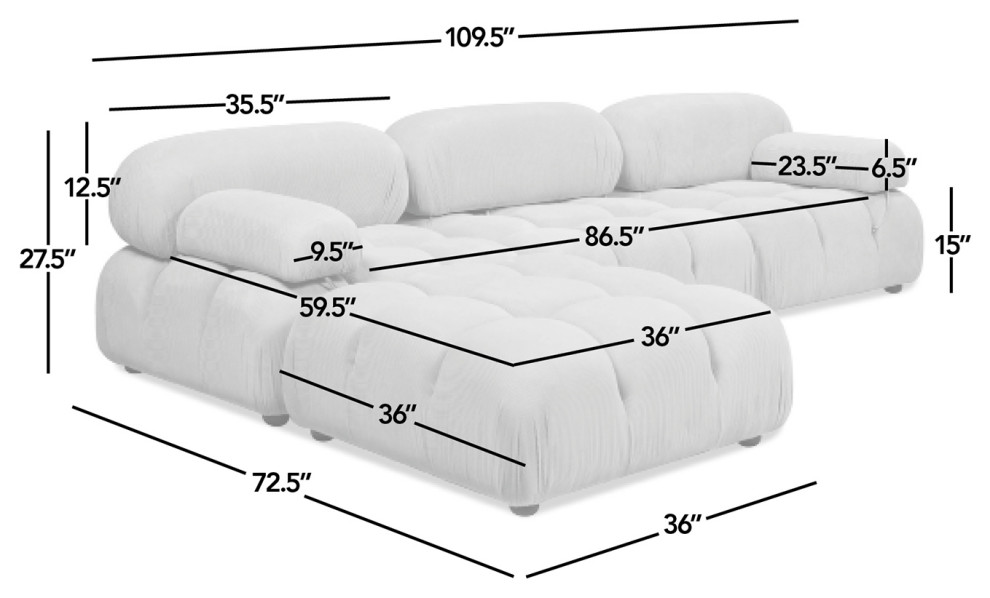 Marcel 109.5 quotModular Modern 4 Piece Reversible Sectional Sofa   Transitional   Sectional Sofas   by Jennifer Taylor Home  Houzz