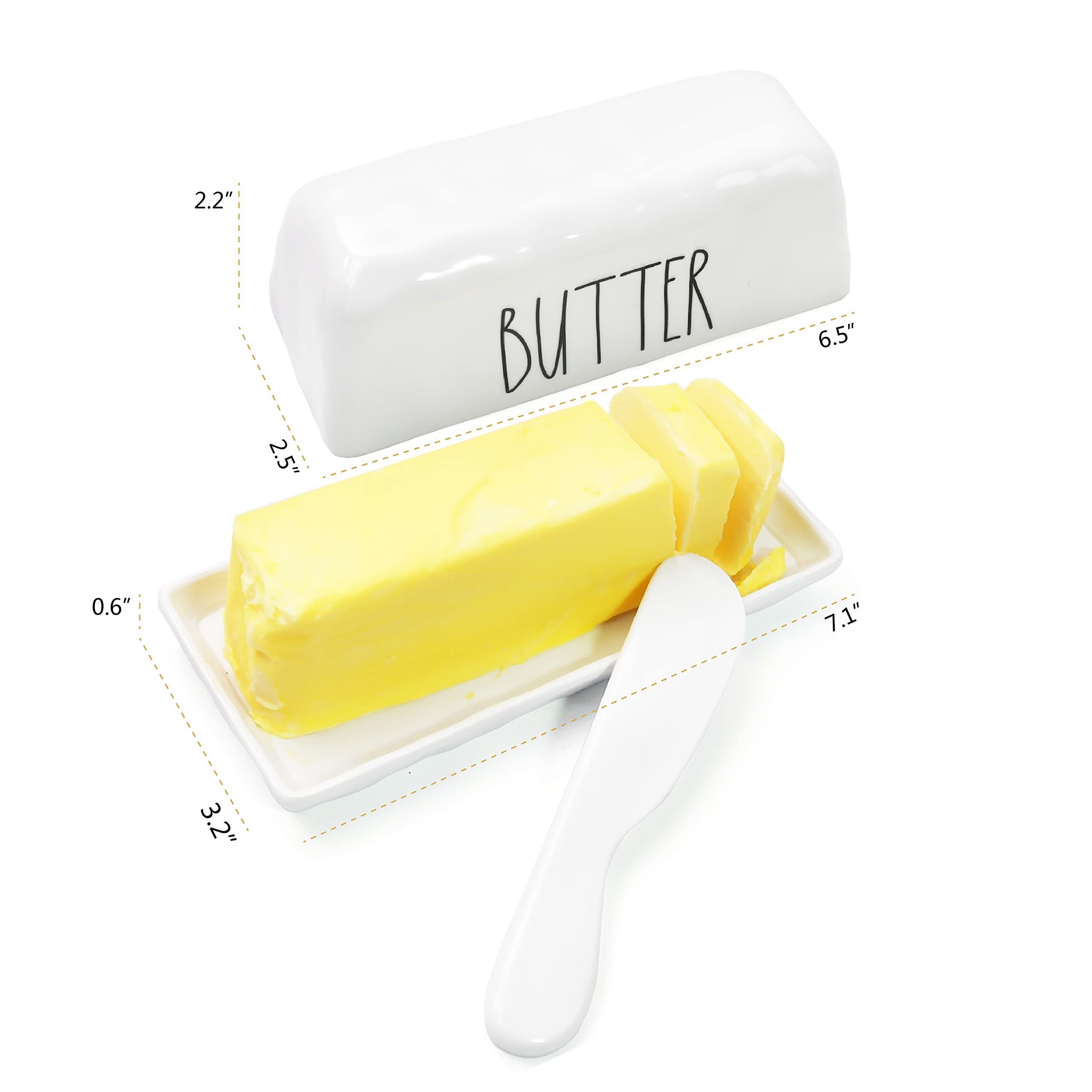 TP Melamine Butter Dish with Knife， Pure White