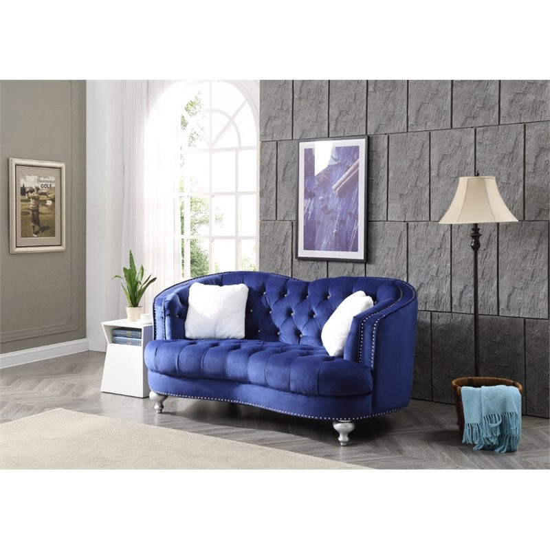 Glory Furniture Jewel Velvet Loveseat in Blue   Traditional   Loveseats   by Homesquare  Houzz